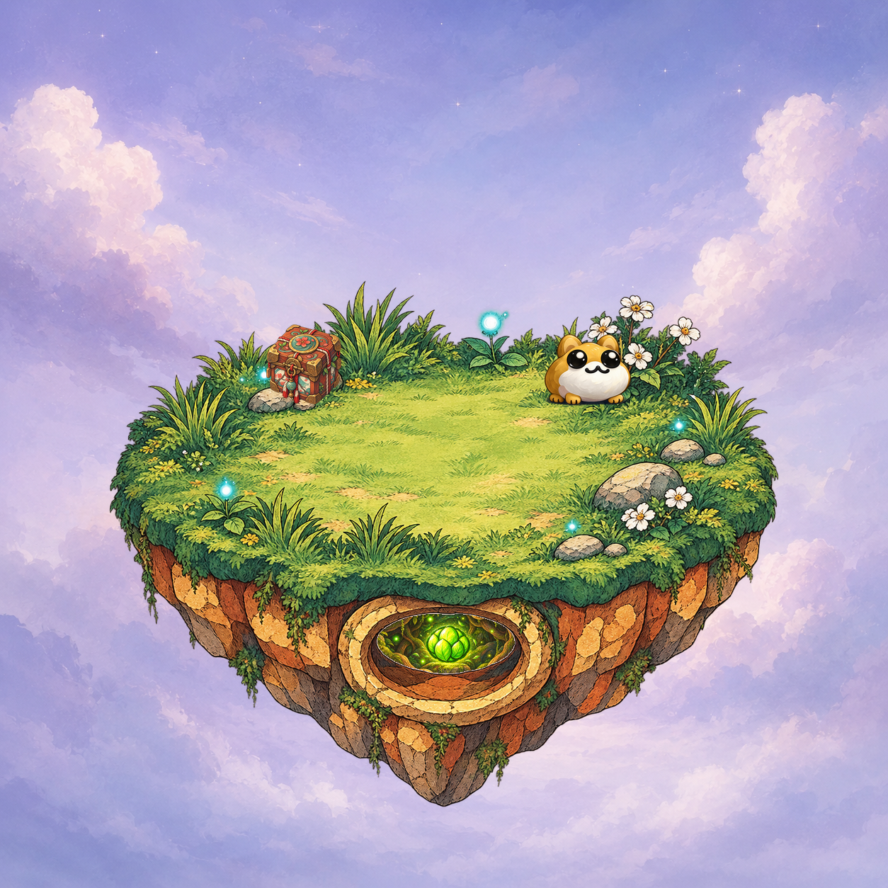 Original deed #118: Satoby and Kiribako on Mossmere, with the Taboshi core beneath Violet Dusk.